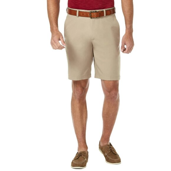 New! HAGGAR Mens Khaki Shorts Expandable Waist $55 Cool 18 Pro UV Sun Protection - Picture 1 of 13